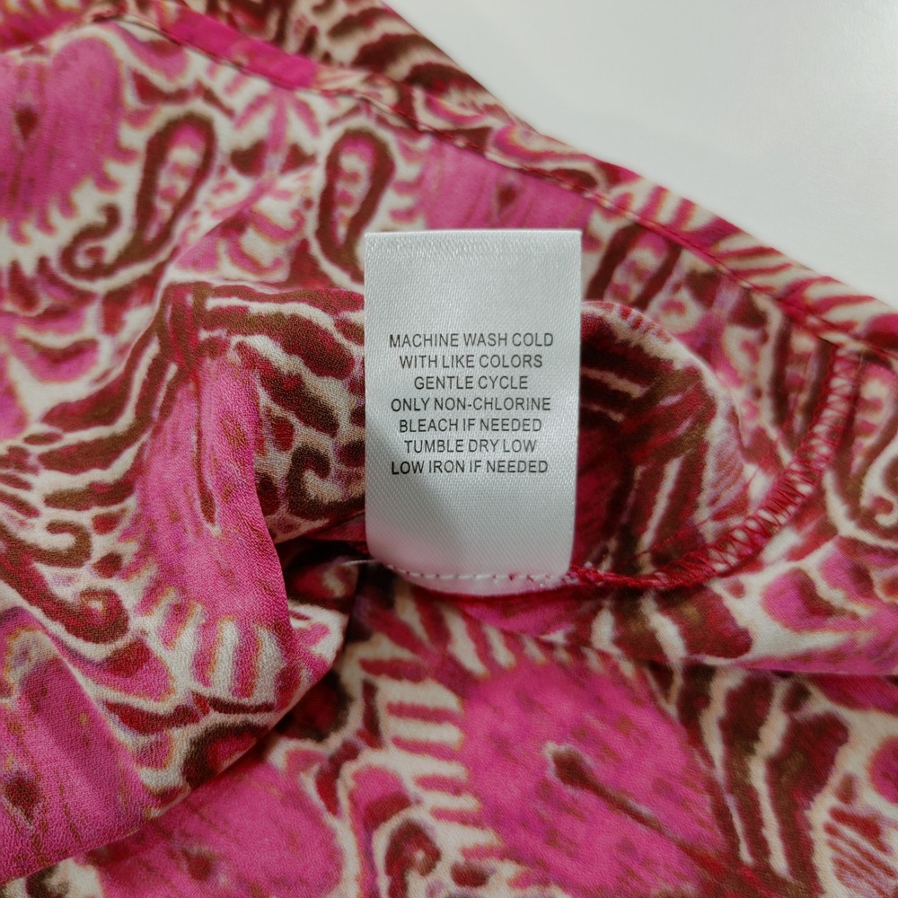 DR2 Daniel Rainn Pink Paisley Sleeveless Ruffle Trim High Neck Blouse Size S - Picture 7 of 8